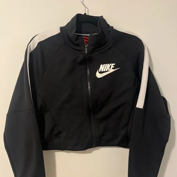 Nike Black Cropped Bomber Jacket with White Stripes - Picture 4 of 5